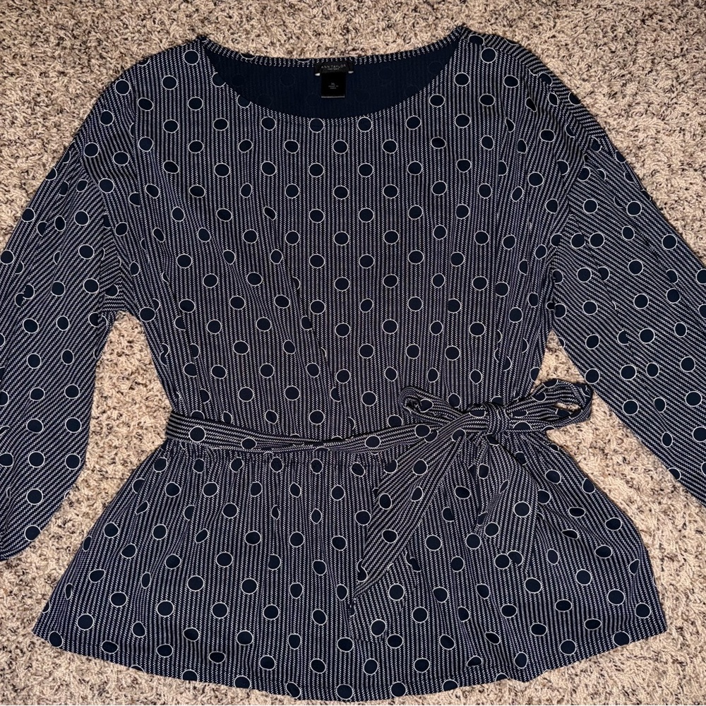Ann Taylor Factory Navy Polka Dot Blouse